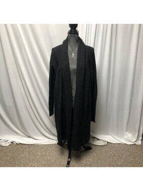 BCBGMaxAzria Long Knit Cardigan Womens Size Medium Charcoal Open Front Sweater
